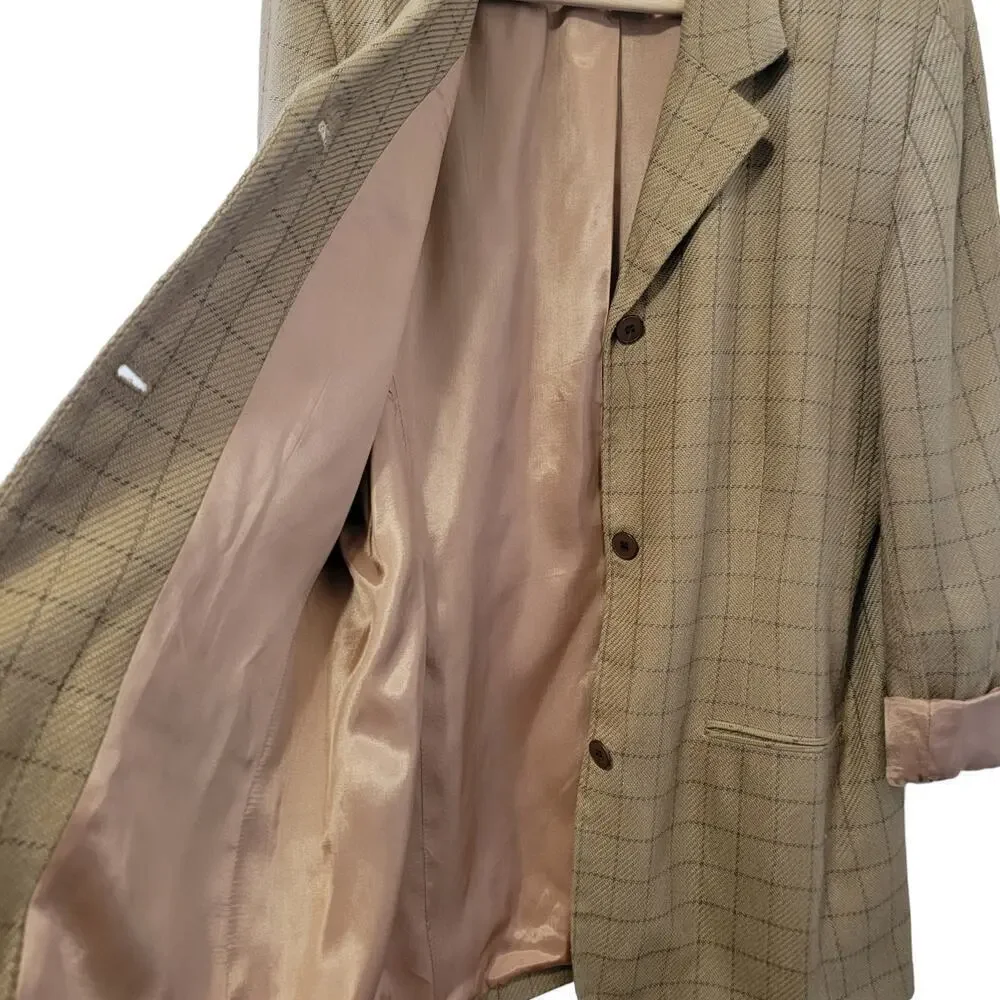 Old Money Vintage Oversized Jacket Blazer Suit Coat Checkered Pattern Women's 14